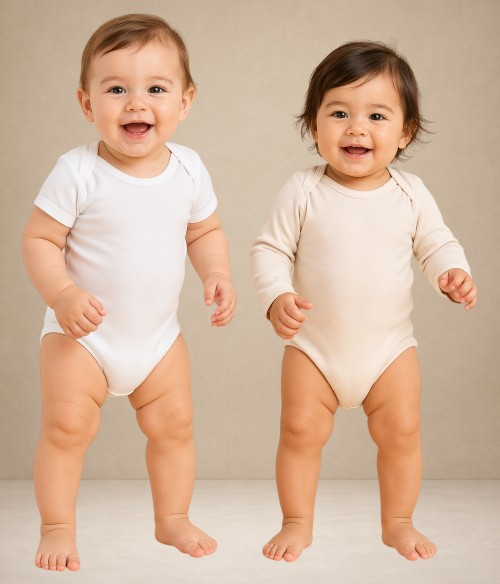 Bébé portant un body adapté à la crèche et aux collectivités petite enfance.