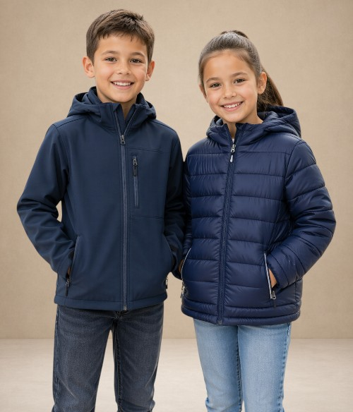 Enfant portant une veste ou un blouson adapté aux sorties, à l’école et aux activités extérieures.