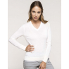 Pullover mérinos col V femme